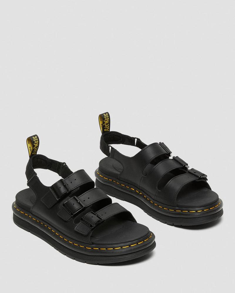 Dr Martens Soloman Men's Læder Sandaler Med Rem Herre Sort | DK 641CTV